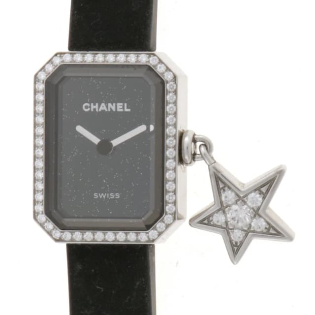 Chanel Premiere Luckystar Watch Stainless Steel Rubber Diamond Bezel Black in Black Leather from The Reluxe, photo 1 of 1