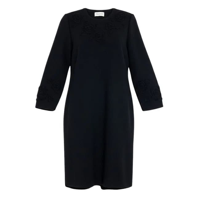 Saint Laurent Long Knit Dress Embroidery Rose Pattern Long Sleeve M Black Wool in Black Wool from The Reluxe, photo 1 of 1
