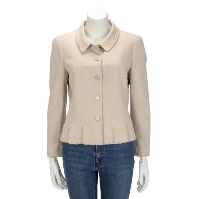 Chanel Raw Silk Frayed Edge Jacket FR 42 in Ecru Silk from Blue Spinach, photo 1 of 1