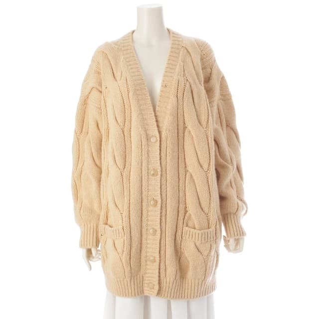 Celine Wool Cable Knit Long Cardigan Top Beige in Beige Cashmere from The Reluxe, photo 1 of 1