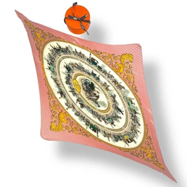 Hermès Scarf Silk Pleats la Promenade de Walk To Long Chien Pink in Pink Silk from The Reluxe, photo 1 of 1