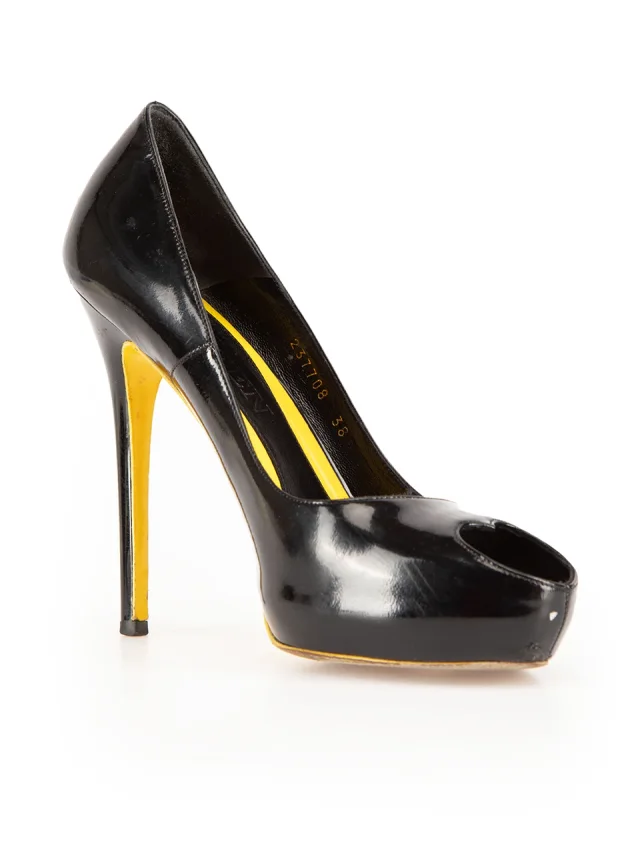 Alexander McQueen Black Patent Heart Peep Heels in Black Patent leather from Csd, photo 1 of 1