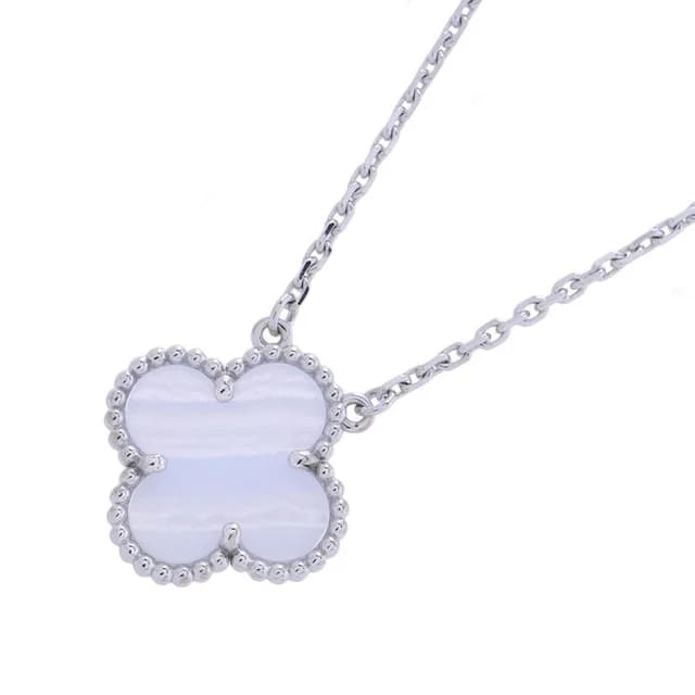Van Cleef & Arpels Necklace Vintage Alhambra Pendant Chalcedony 18K White Gold in White from The Reluxe, photo 1 of 1