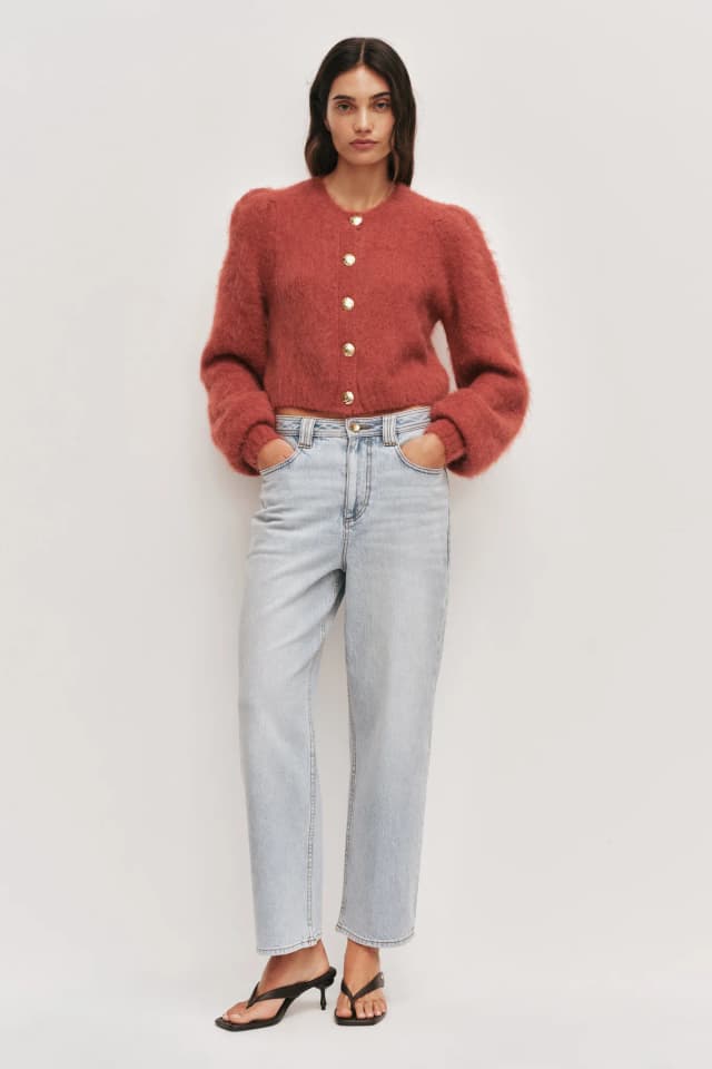 AJE Renee Fluffy Cardigan in TAWNY ROSE, image 1 of 1 from Aje