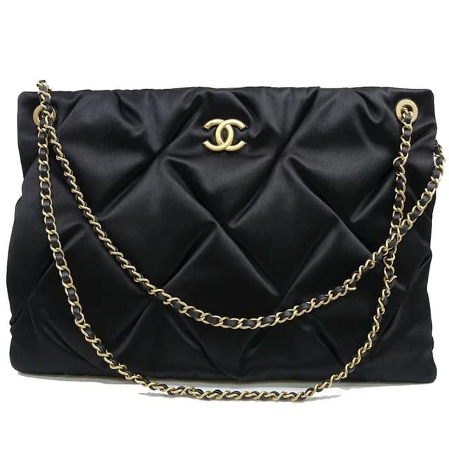 Chanel Large Pouch Satin BK GD Shoulder Bag in Satin from The Reluxe, photo 1 of 1