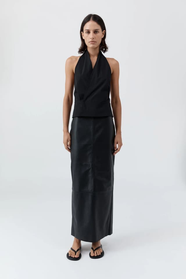 St Agni Halter Wrap Top - Black, image 1 of 1 from St. Agni
