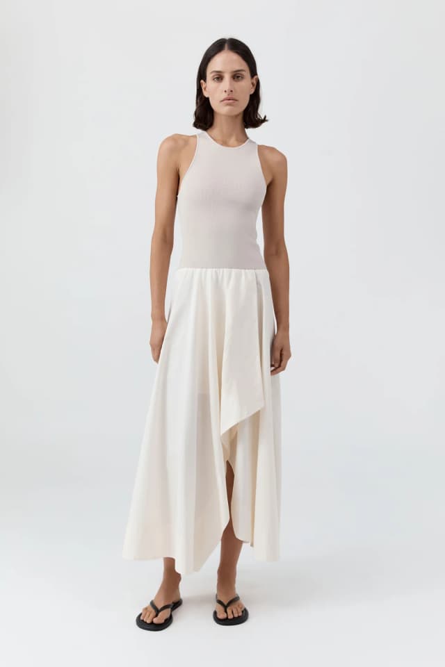 St Agni Knit Bodice Asymm Dress - Ecru, image 1 of 1 from St. Agni