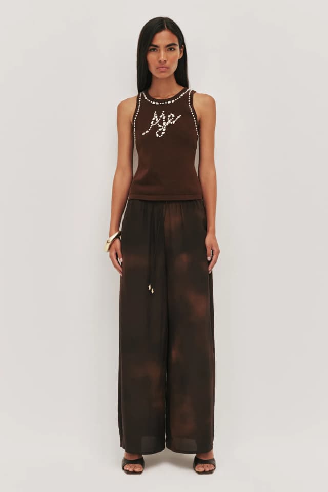 AJE Glaze Silk Pant in CHOCOLATE INK, image 1 of 1 from Aje