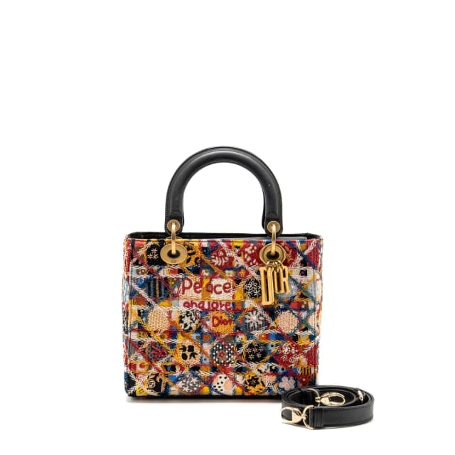 Medium Lady Dior Peace and Love Limited Edition Embroidered Canvas/Leather Multicolour GHW in Canvas from EMIER, photo 1 of 1