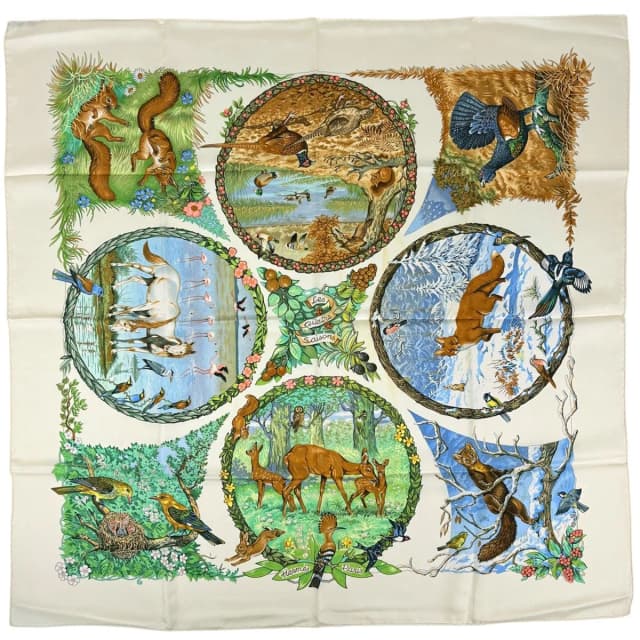 Hermès Carre 90 les Quatre Saisons Four Seasons Scarf Silk Yellow Multicolor in Yellow Silk from The Reluxe, photo 1 of 1