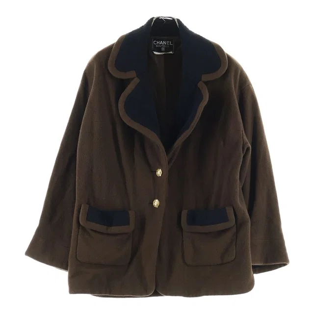 Chanel 90S Vintage Wool Half Coat CC Logo Gold Button Brown in Brown Wool from The Reluxe, photo 1 of 1