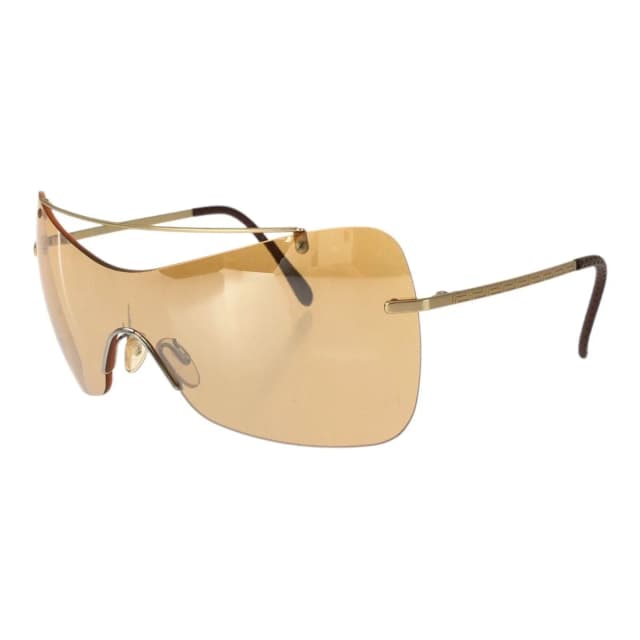 Versace Shield Orange Gold Metal Acetate Sunglasses Eyewear in Orange from The Reluxe, photo 1 of 1
