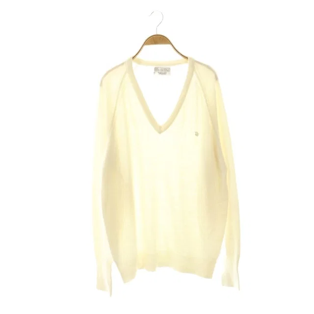 Dior Usa Knit Long Sleeve V-neck Logo Embroidery Sweater L White in White Resin from The Reluxe, photo 1 of 1