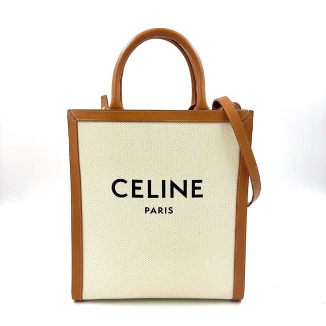 Celine Vertical Cabas 2-Way Shoulder Bag Leather Canvas Brown Beige Tote Gold in Brown Canvas from The Reluxe, photo 1 of 1