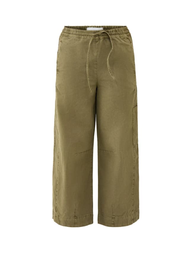 Damson Madder Felix Twill Wide Leg Trousers Green in Olive, image 1 of 1 from Fenwick
