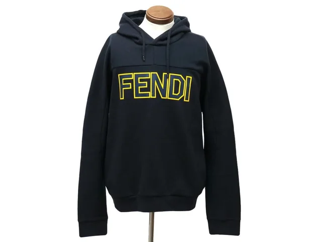 Fendi Navy Blue x Yellow FF Logo Hoodie Sweatshirt Hooded in Navy from Bagriculture, photo 1 of 1