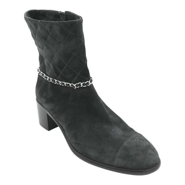 Chanel Quilted Suede Chain Zip Ankle Booties in Suede from Clotheshorse Anonymous, photo 1 of 1