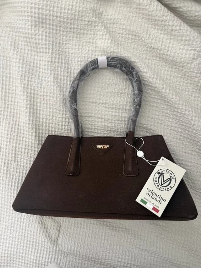Valentino Garavani Dark Brown Structured Top-Handle Satchel in red|brown Leather from Poshmark, photo 1 of 1