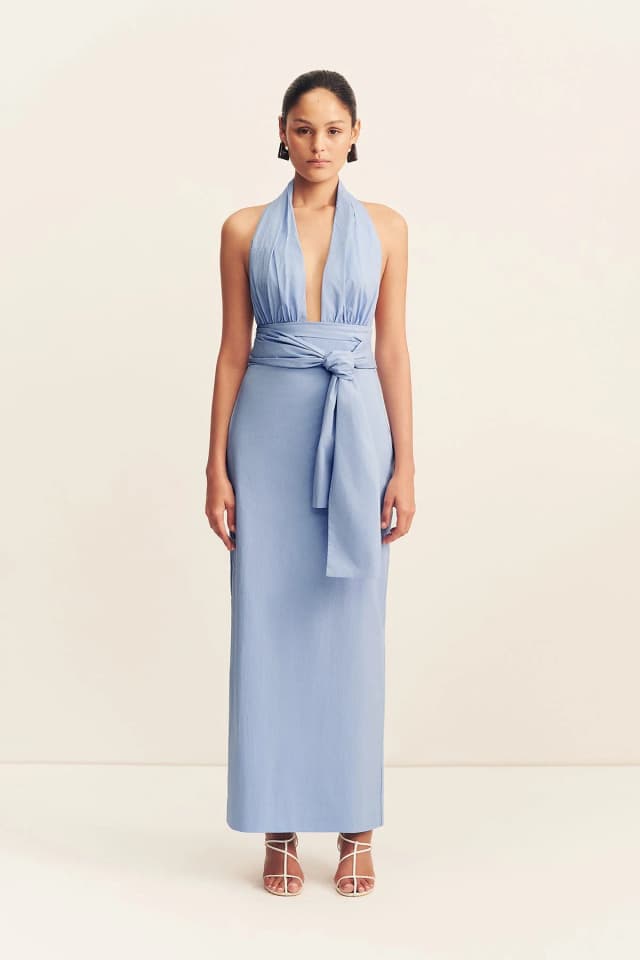 Shona Joy CAMPBELL HALTER PLUNGED MAXI DRESS - AZURINE, image 1 of 1 from Shona Joy
