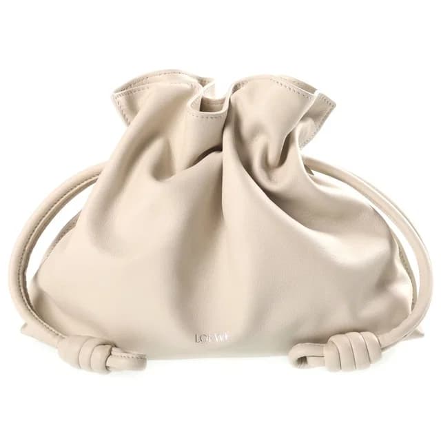 Loewe Flamenco Medium Drawstring Leather 2-Way Bag Silver Ivory in White Leather from The Reluxe, photo 1 of 1