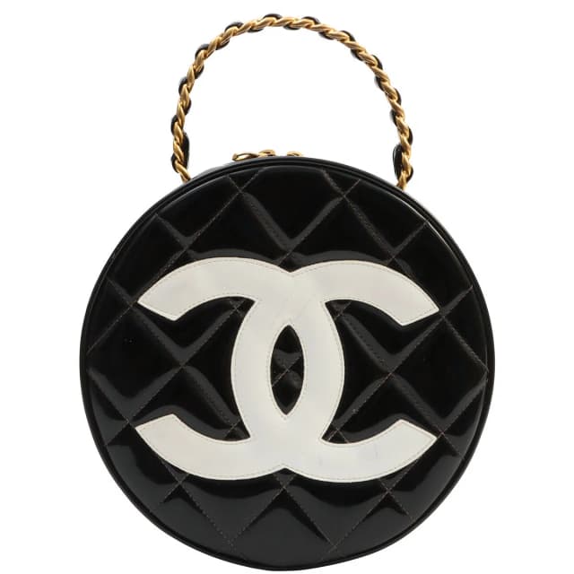 Chanel Patented Round CC Mark Vanity Bag, black/white, circa 1995 from VINTAGE QOO TOKYO, photo 1 of 1