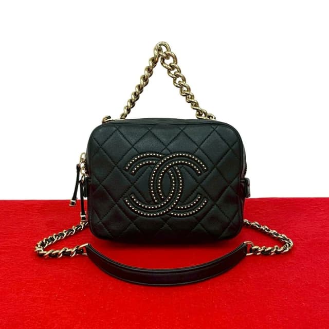 Chanel Quilted Coco Studs Leather 2-Way Chain Shoulder Bag Black in Black Leather from The Reluxe, photo 1 of 1