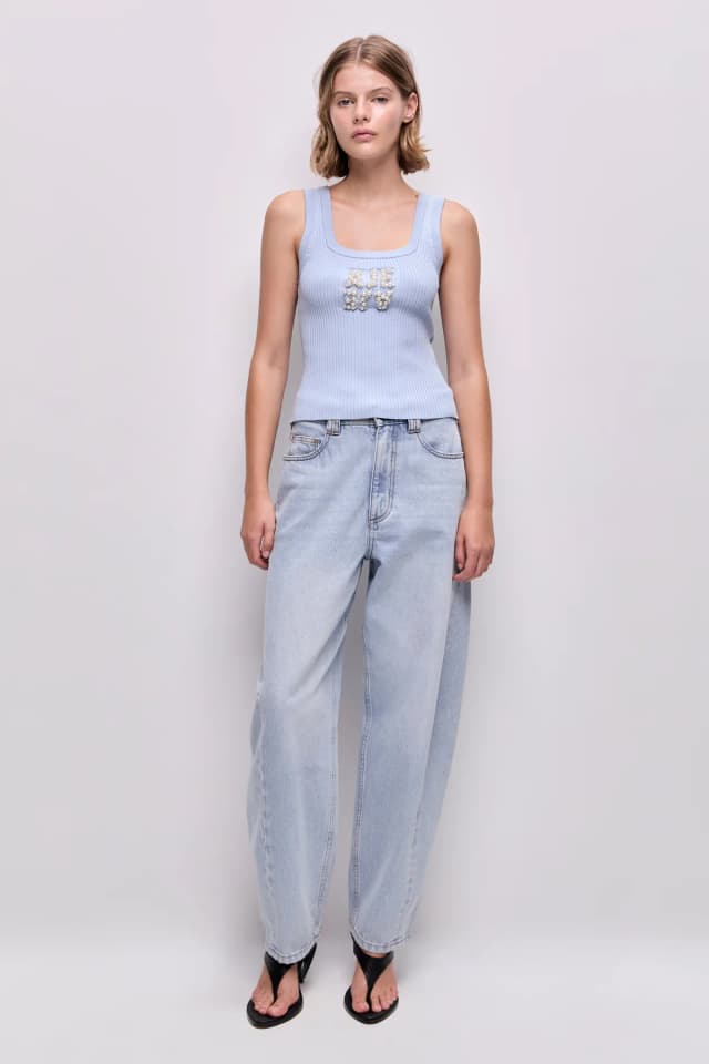AJE Andie Pearl Logo Tank in CLOUD BLUE/IVORY, image 1 of 1 from Aje