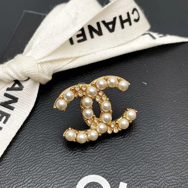 Chanel CC Logo Brooch Pearl Rhinestone Gold in Gold from The Reluxe, photo 1 of 1