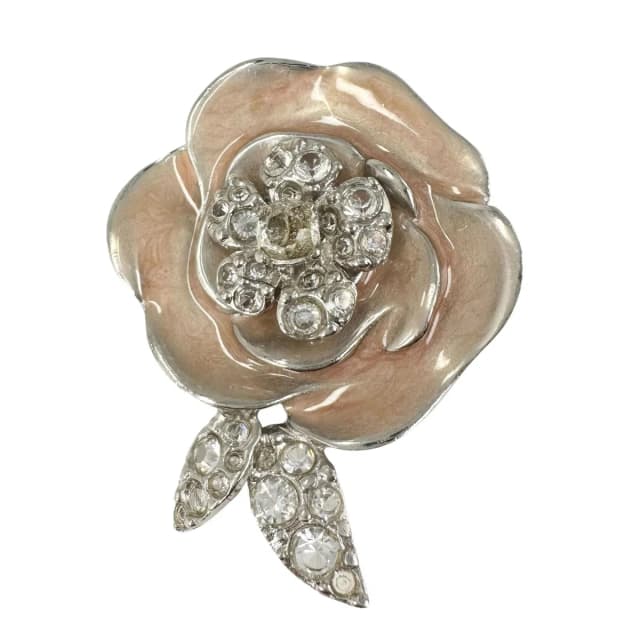 Chanel Camellia Motif CC Logo Silver Pink Brooch in Pink from The Reluxe, photo 1 of 1
