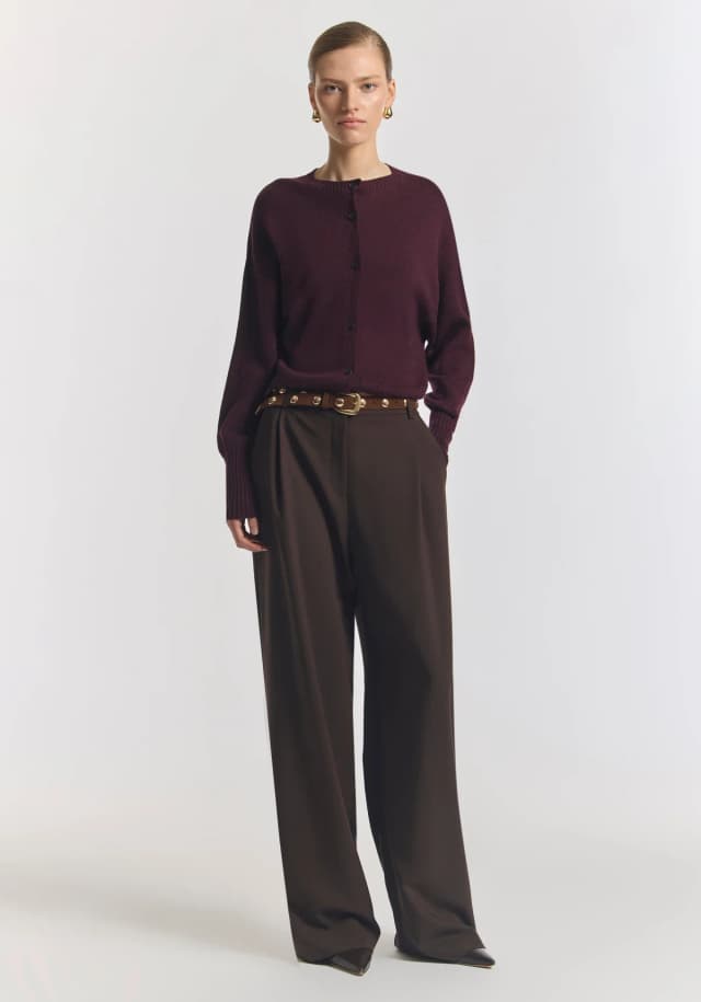 VIKTORIA & WOODS HART MERINO CARDIGAN in GARNET, image 1 of 1 from Viktoria & Woods