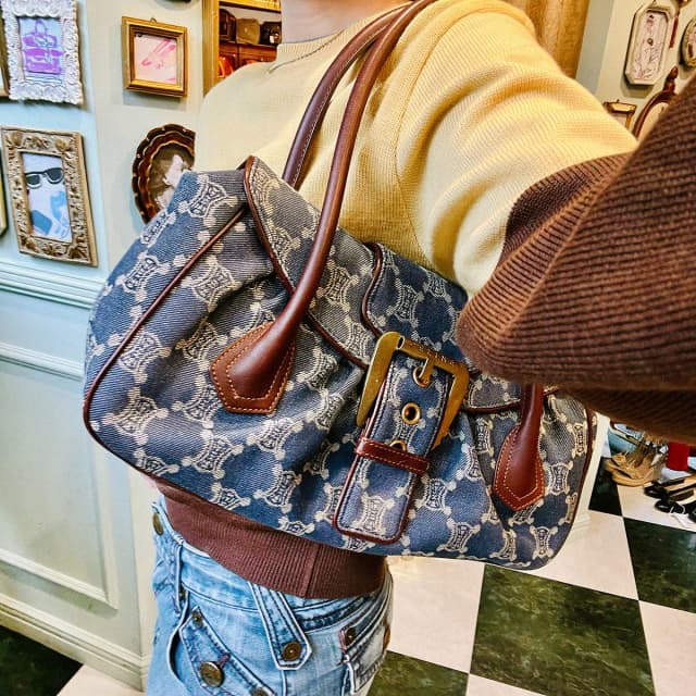 Celine Paris Macadam pattern handbag blue/brown from VINTAGE QOO TOKYO, photo 1 of 1