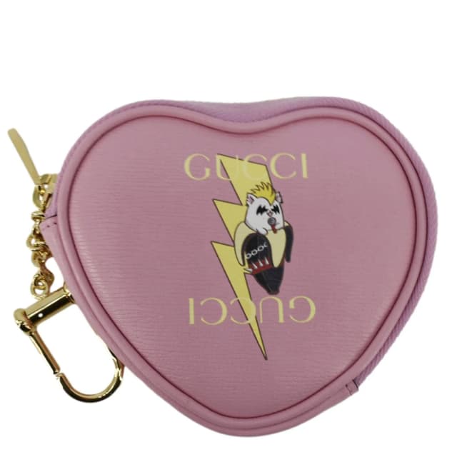 Gucci Bananya Heart Shape Leather Coin Case Pink 701062 in Pink Leather from Dallas Designer Handbags, photo 1 of 1