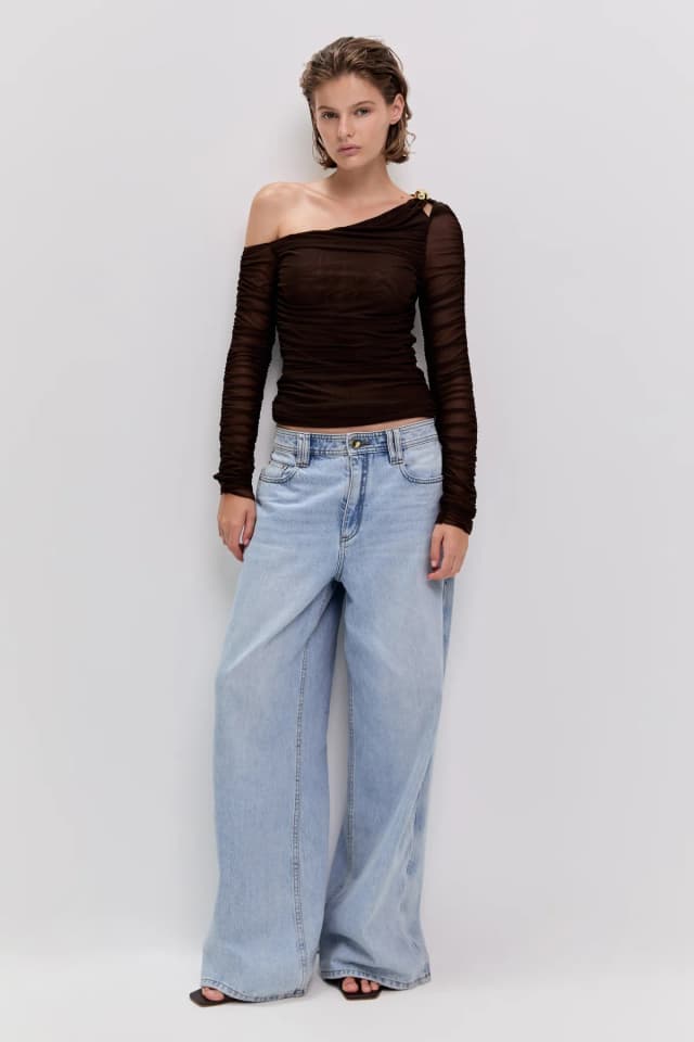 AJE Elaria Long Sleeve Mesh Top in CHOCOLATE, image 1 of 1 from Aje