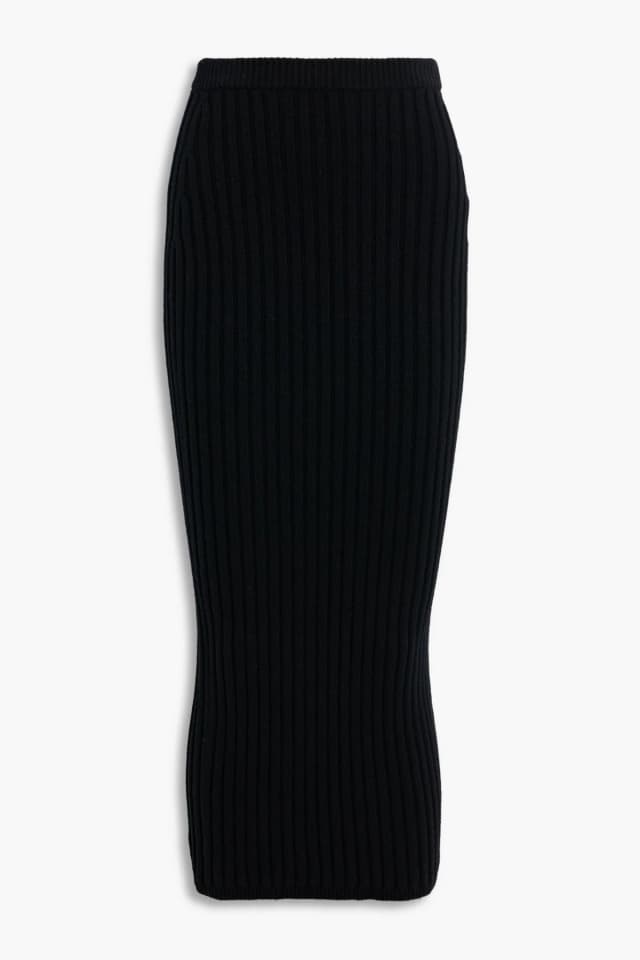Max Mara Seta Ribbed Wool-Blend Maxi Pencil Skirt in Black, image 1 of 1 from THE OUTNET