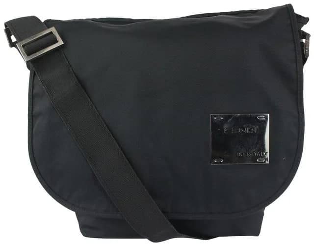 Fendi Black Silver Plaque Messenger Bag in Black Canvas from Bagriculture, photo 1 of 1