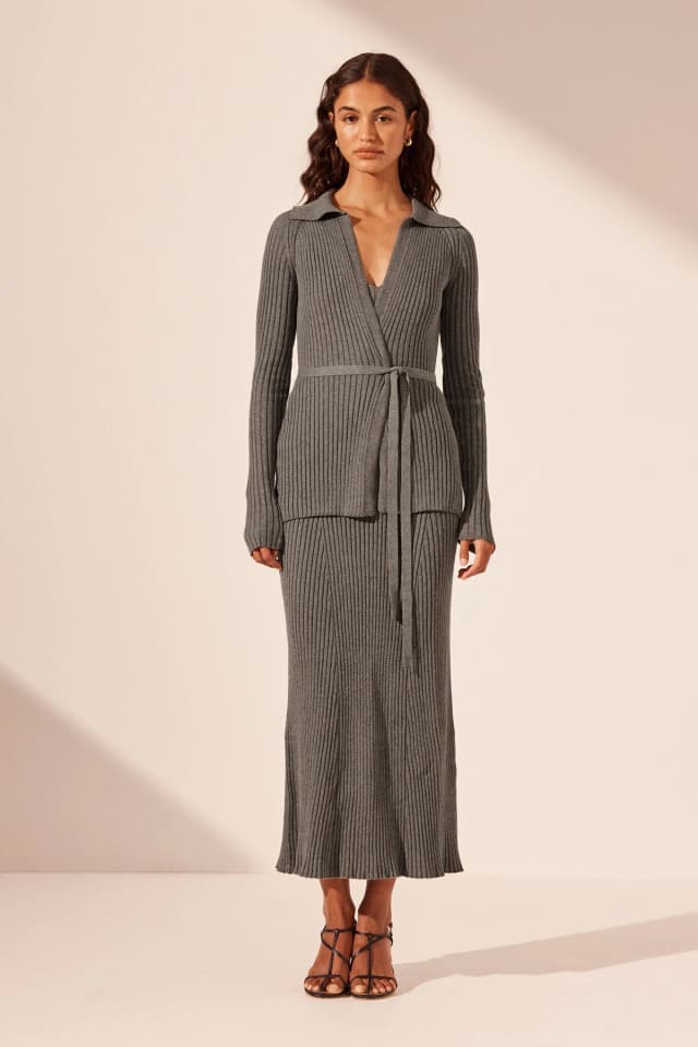 Shona Joy HARLEM RAGLAN WRAP TOP - ASH, image 1 of 1 from Shona Joy