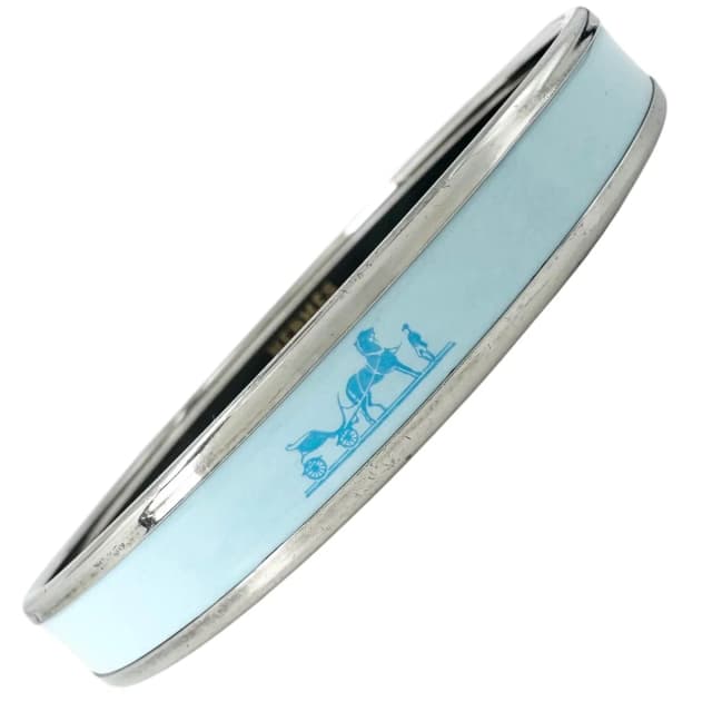 Hermès Enamel Metal Silver Blue Bangle Bracelet in Blue from The Reluxe, photo 1 of 1