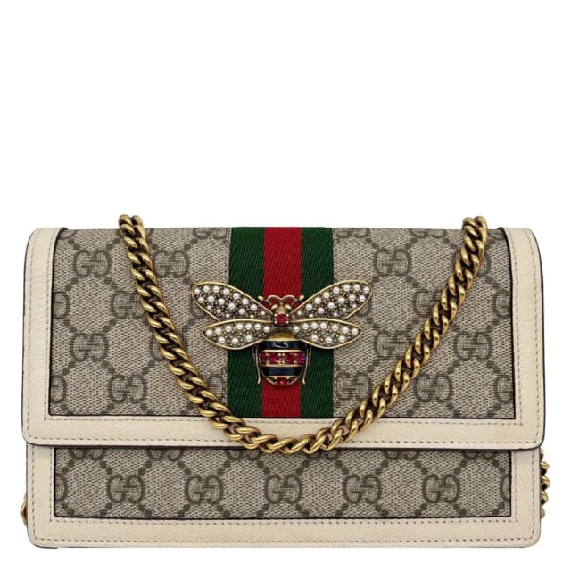 Gucci Web Queen Margaret Mini GG Supreme Canvas Chain Wallet Beige 476079 in Beige Canvas from Dallas Designer Handbags, photo 1 of 1