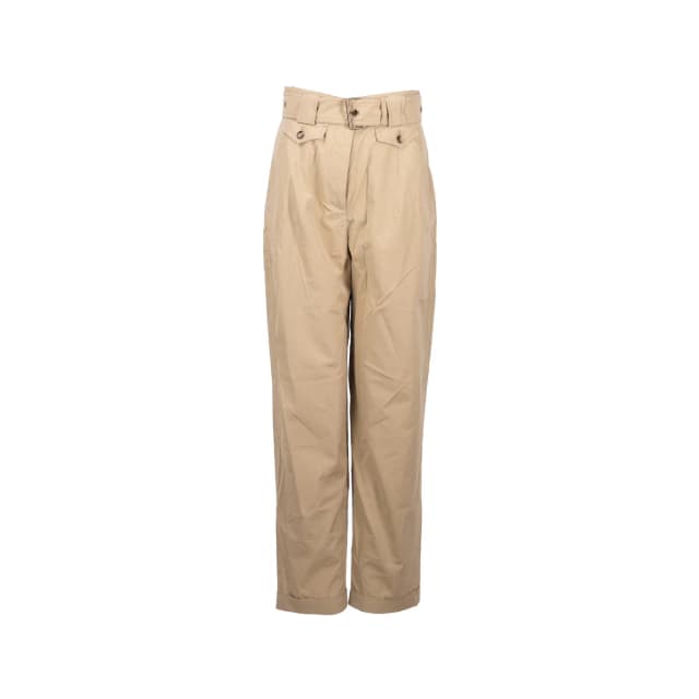 Louis Vuitton Size 36 Straight Pants With Monogram Belt Cotton/Silk Beige in Beige Silk from EMIER, photo 1 of 1