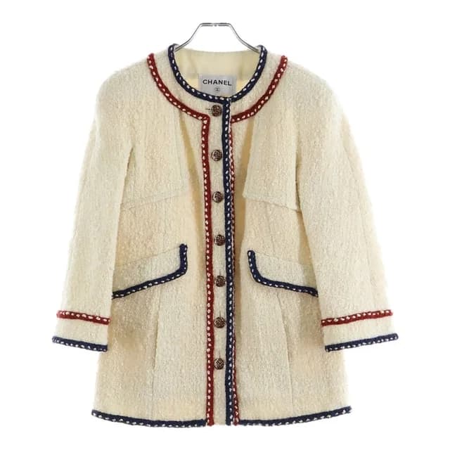 Chanel Collarless Long Jacket Ivory White Tricolor in White Tweed from The Reluxe, photo 1 of 1