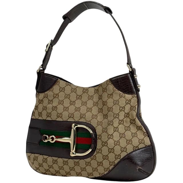 Gucci Horsebit Shoulder Bag GG Pattern Canvas Brown in Brown Canvas from The Reluxe, photo 1 of 1