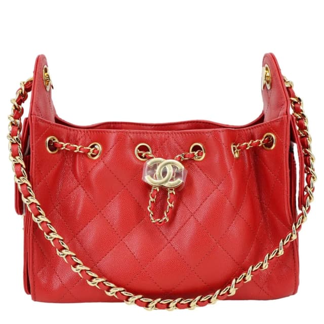 Chanel 25 Mini Quilted Caviar Leather Hobo Bag Red in Red Caviar leather from Dallas Designer Handbags, photo 1 of 1