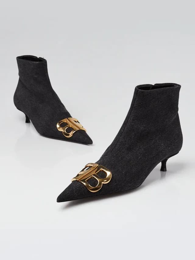 Balenciaga BB Knife Kitten Heel Booties Size 5. /36 in Black Denim from Yoogis, photo 1 of 1