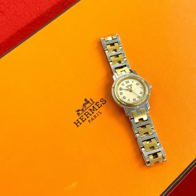Hermès Clipper Stainless Steel Quartz Watch Wristwatch Silver Gold in Gold from The Reluxe, photo 1 of 1