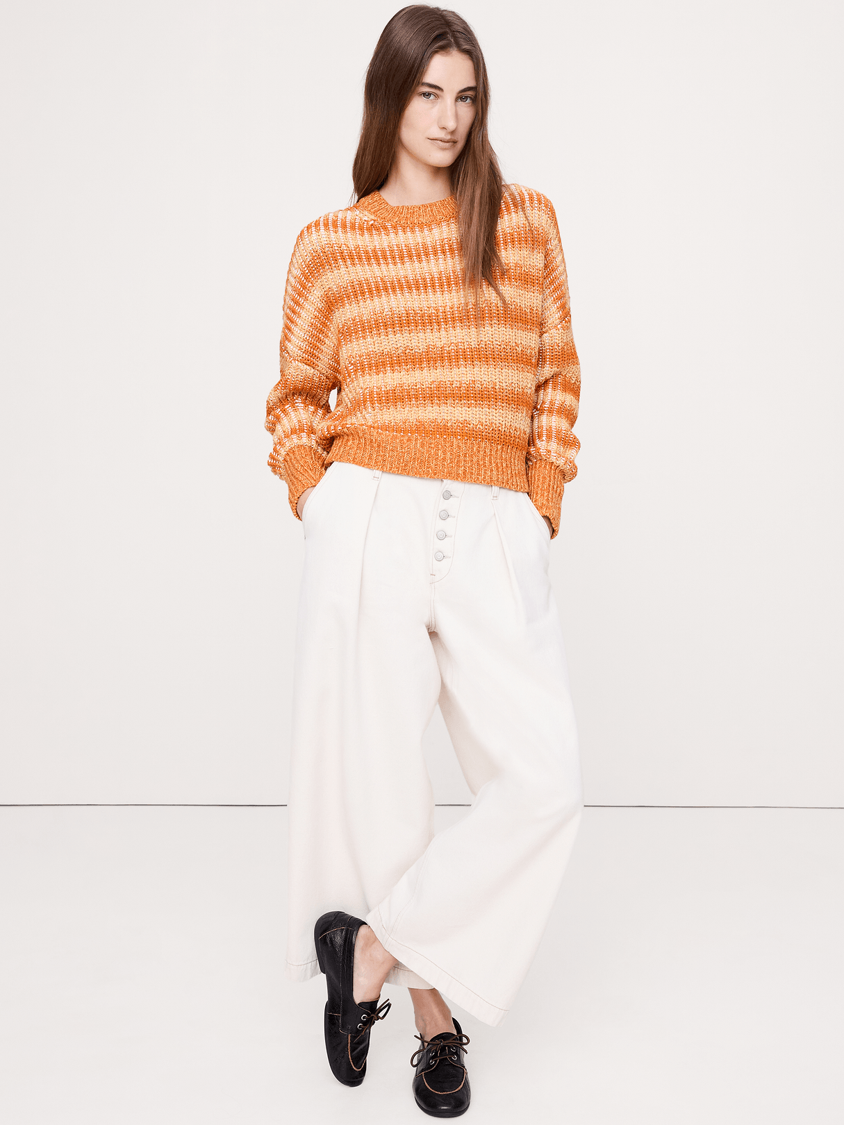 Banana Republic Chunky Cotton Crew-Neck Sweater in Orange Zest Ombré Stripe, image 1 of 1 from Banana Republic (US)