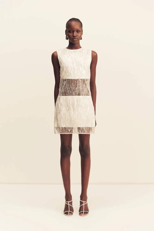 Shona Joy VIVA SEQUIN SPLICED MINI DRESS - IVORY, image 1 of 1 from Shona Joy
