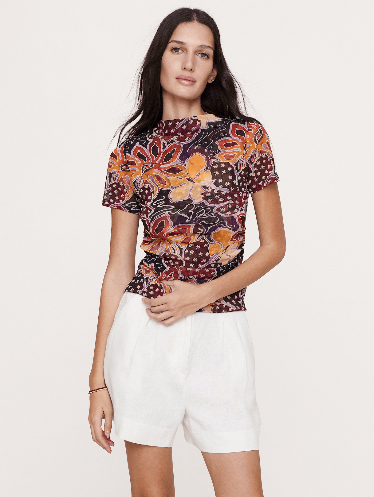 Mesh Mock-Neck Top in Purple Bloom, image 1 of 1 from Banana Republic (Canada)