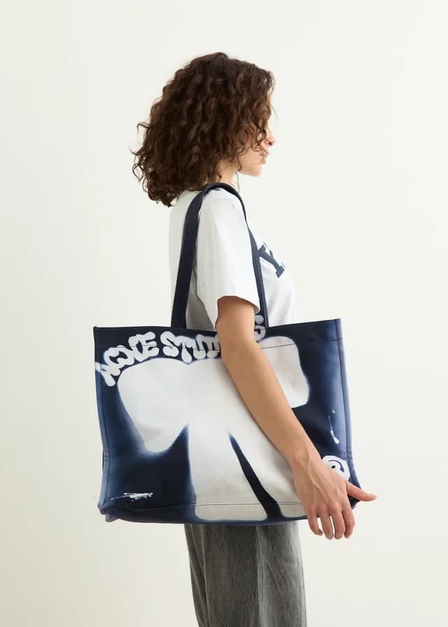 Acne Studios Logo Shopper Tote Bag in NAVY BLUE, image 1 of 1 from Incu