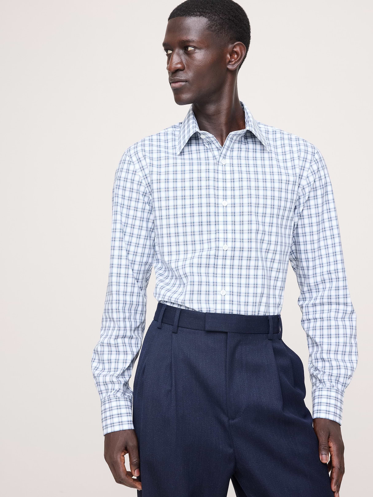 Banana Republic Slim-Fit Wrinkle-Resistant Dress Shirt in Blue Plaid, image 1 of 1 from Banana Republic (US)