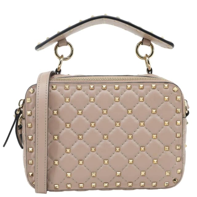 Valentino Garavani Rockstud Spike Quilted Leather Crossbody Bag Rose Pink in Pink Leather from Dallas Designer Handbags, photo 1 of 1